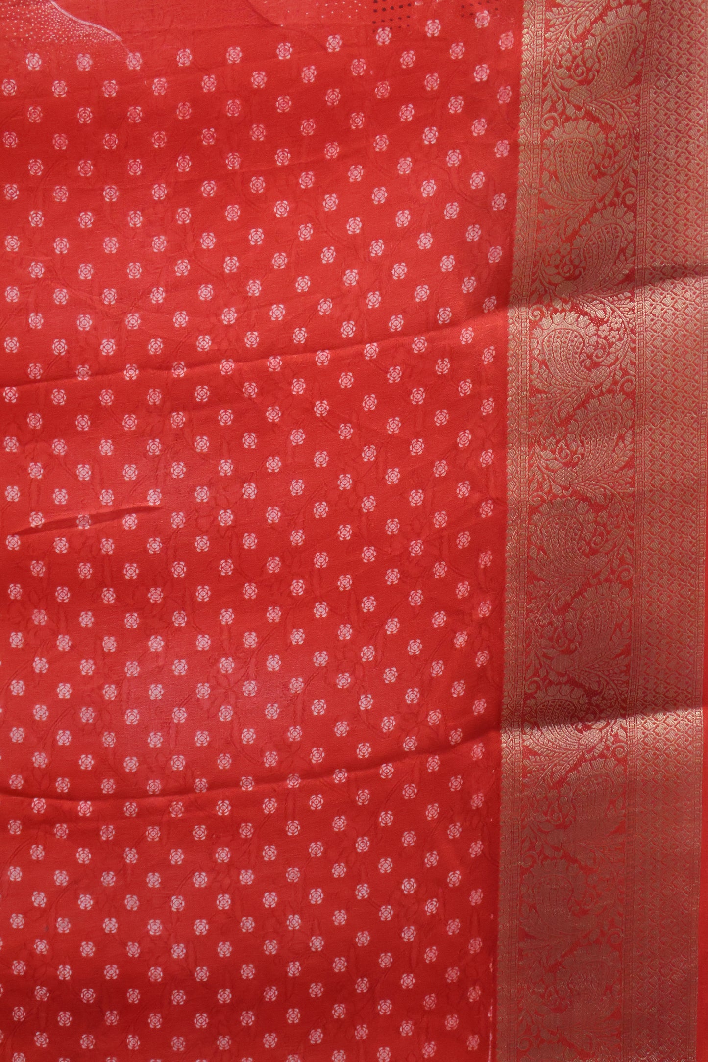 Shiffon Saree-Red Sindoor Wavy Border
