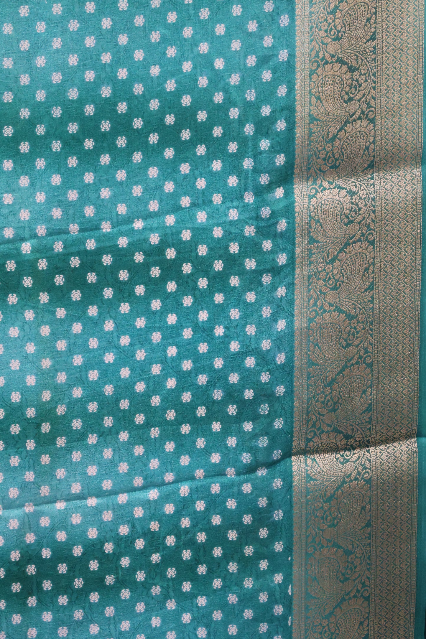 Shiffon Saree-Aqua Blue Sindoor Wavy Border