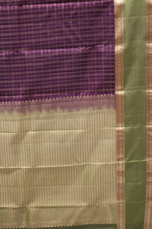 Pure Kanjivaram Silk Saree - Wine Zari Check