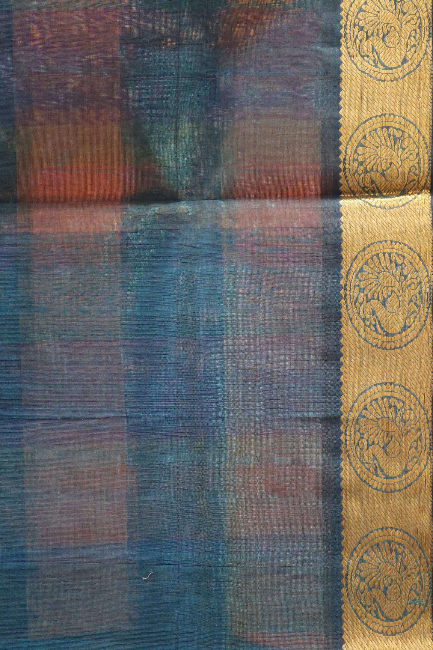 Pure Silk Cotton Saree-Peacock Blue Big Colour Checks