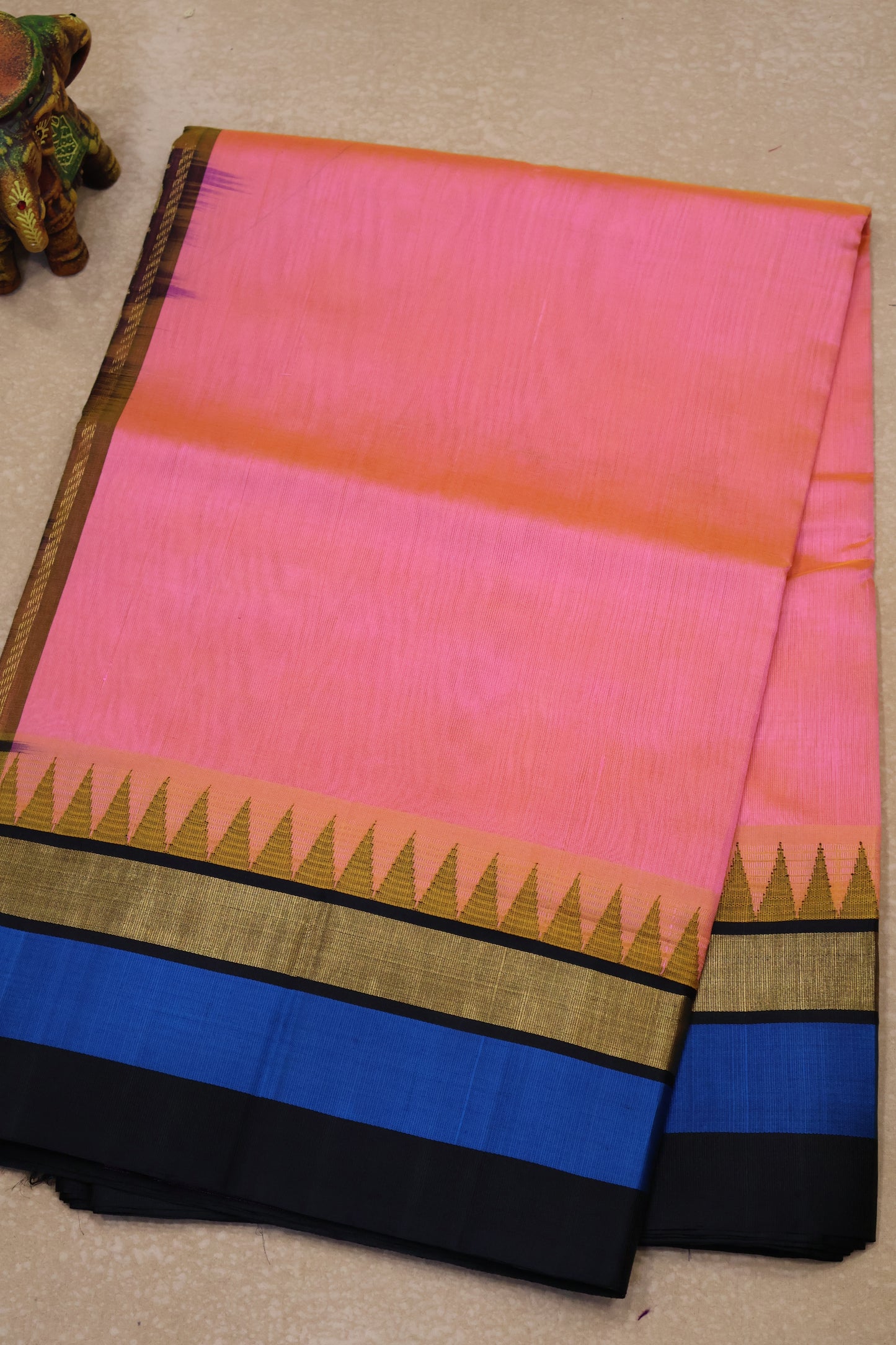 Pure Silk Cotton Saree-Peach Pink Tower Border