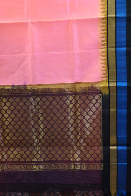 Pure Silk Cotton Saree-Peach Pink Tower Border