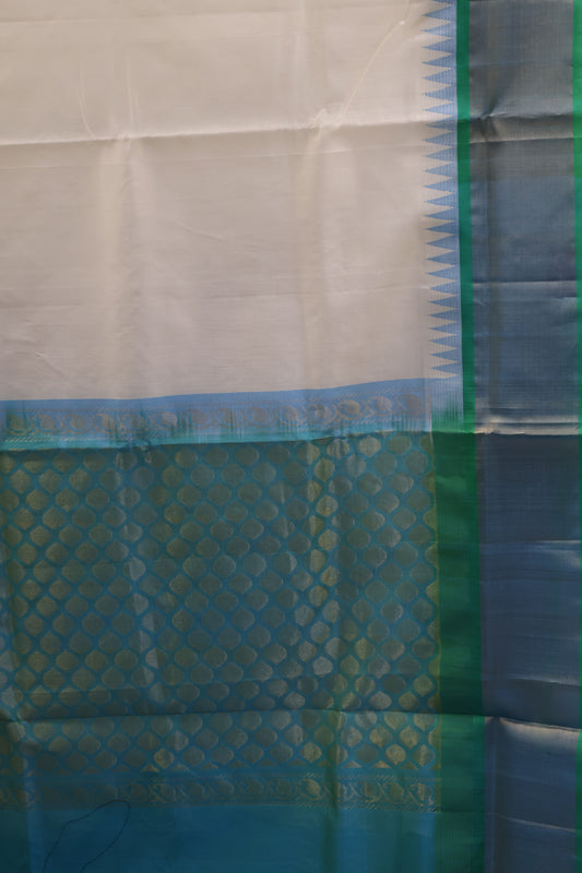 Pure Silk Cotton Saree-Off White Tower Border
