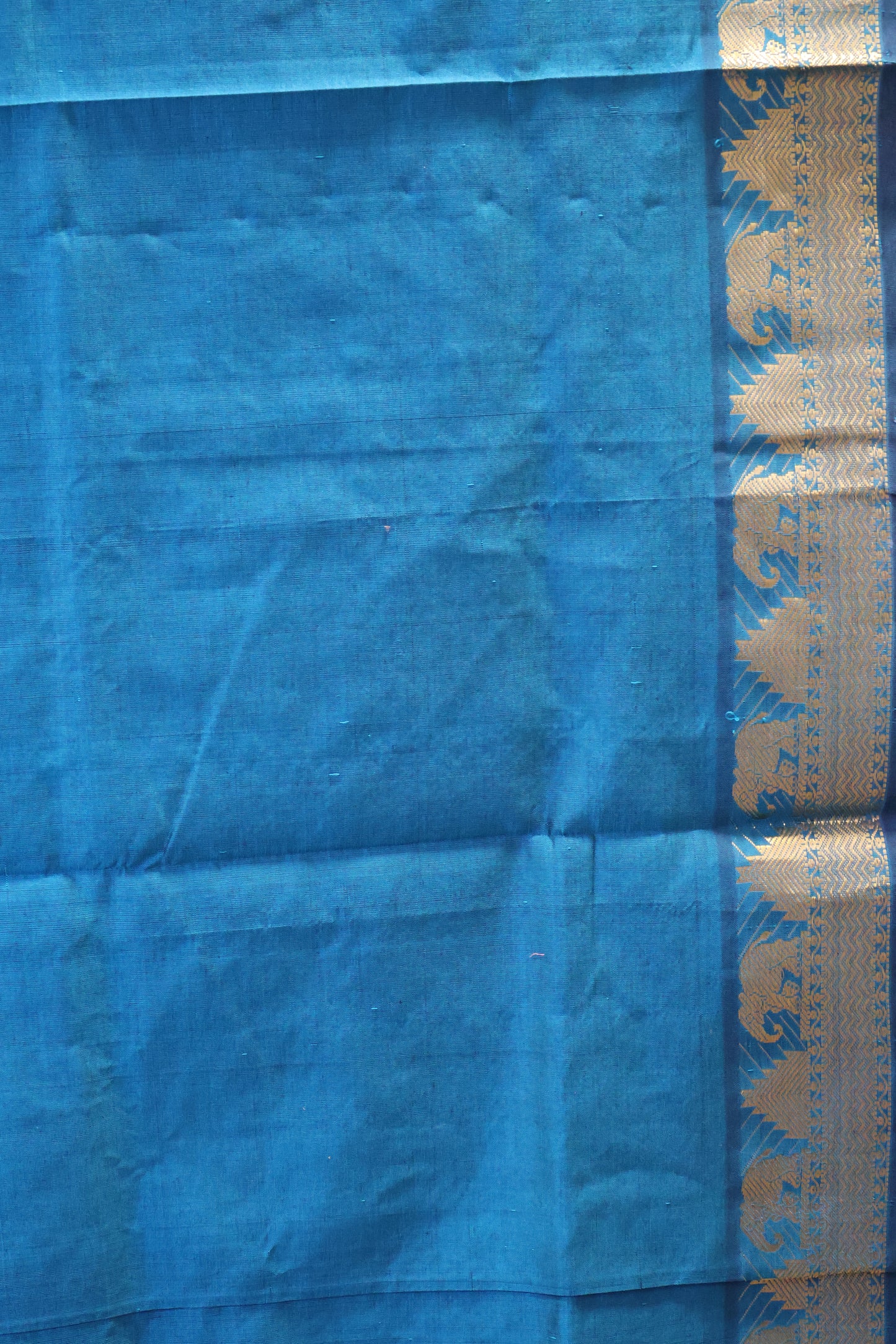 Pure Silk Cotton Saree-Peacock Green Small Triangle