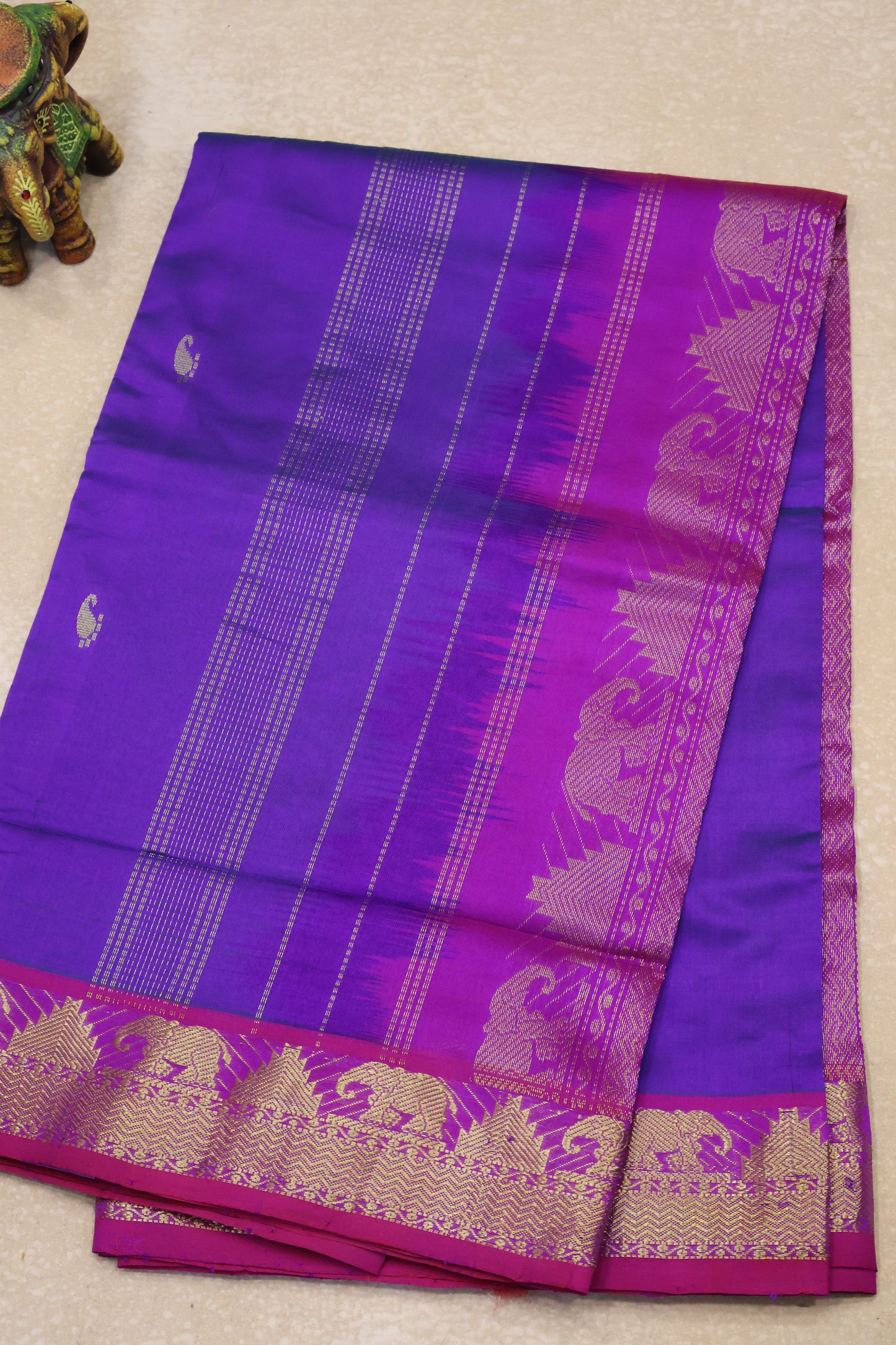 Pure Silk Cotton Saree-Blue Four Line Zari