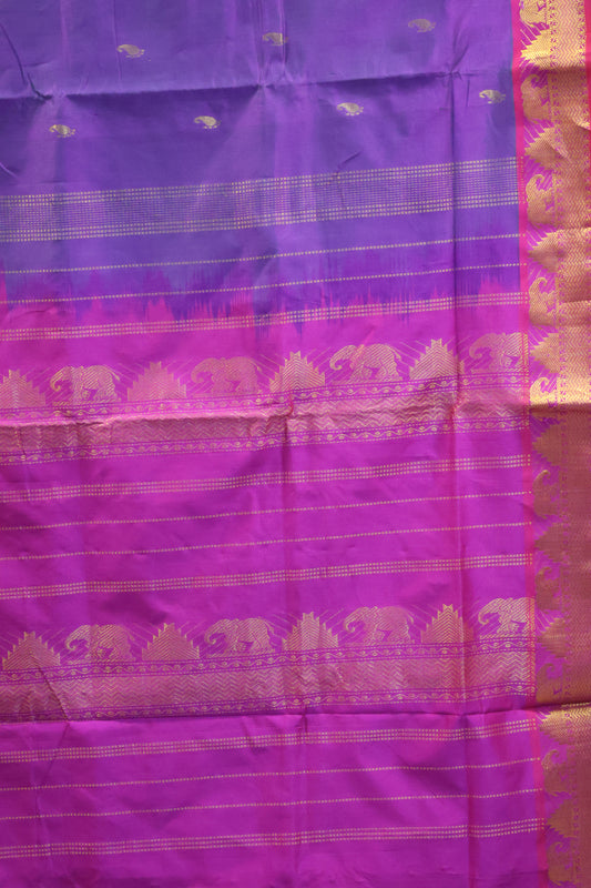 Pure Silk Cotton Saree-Blue Four Line Zari