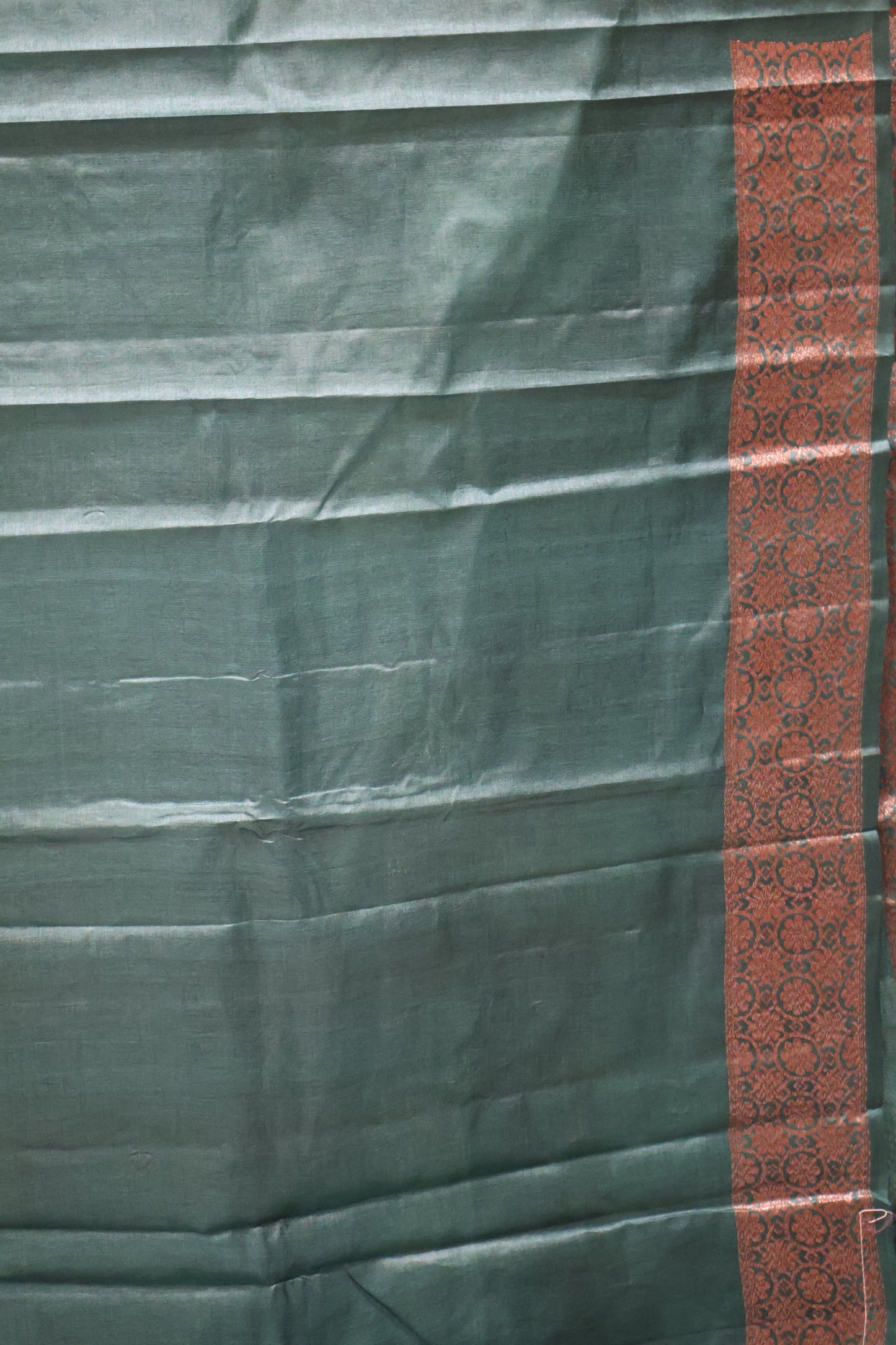 Pure Tussar Silk Saree -Bottle Green Lotus Design