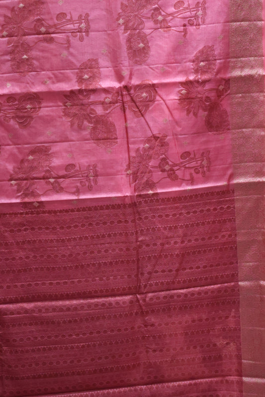 Pure Tussar Silk Saree -Dusky Rose Lotus Design
