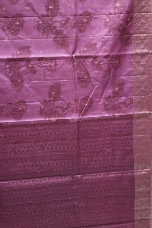Pure Tussar Silk Saree -Purple Lotus Design
