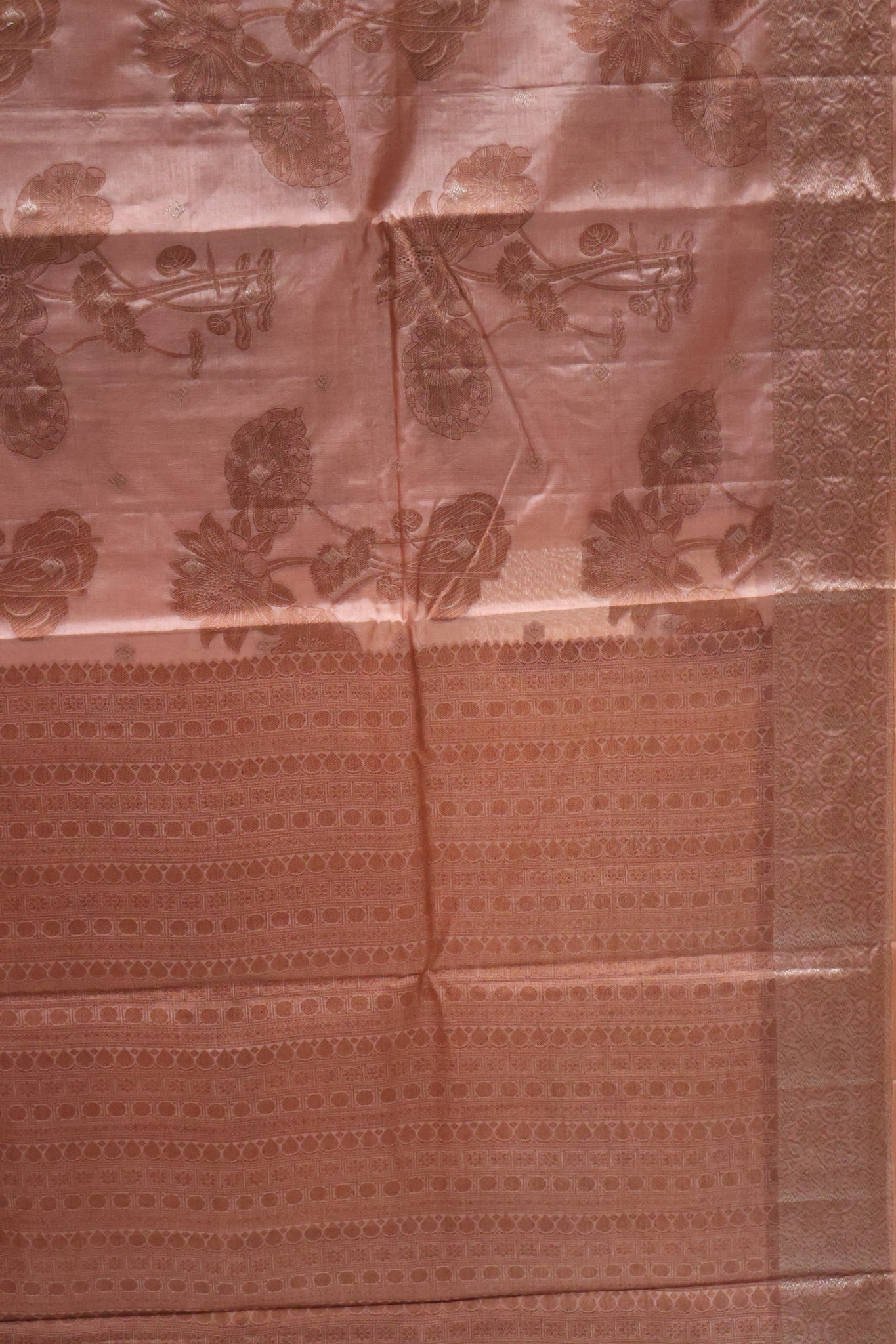 Pure Tussar Silk Saree -Brown Lotus Design