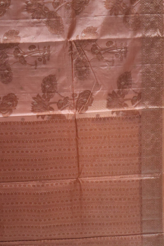 Pure Tussar Silk Saree -Brown Lotus Design