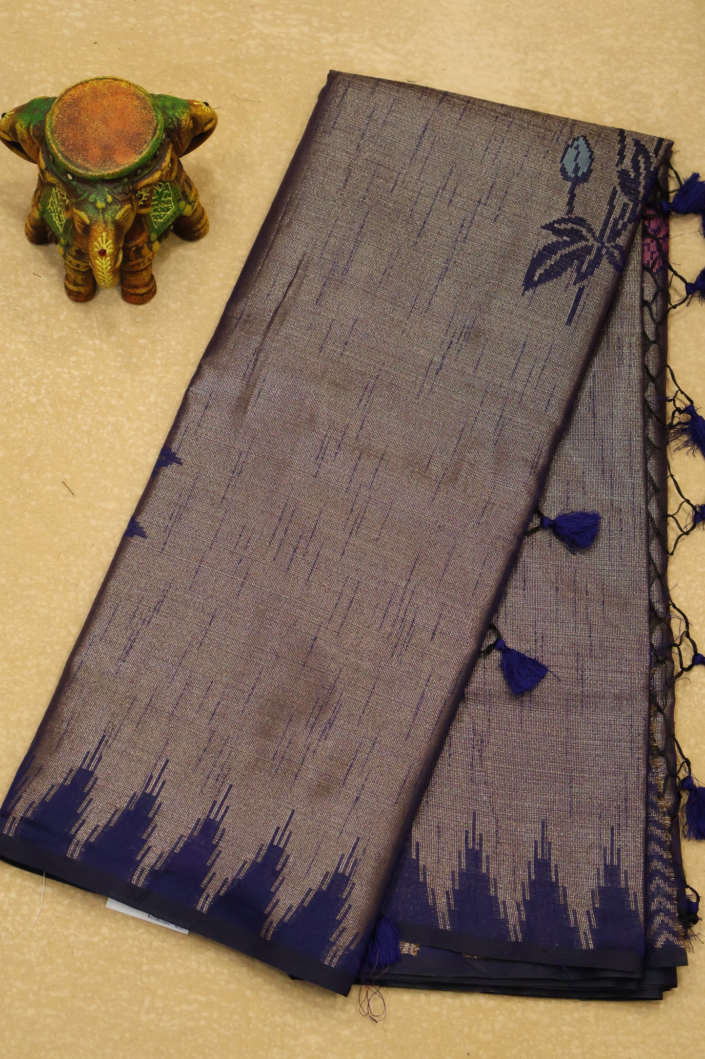 Tissue Silk Saree-Blue Large Tower Border
