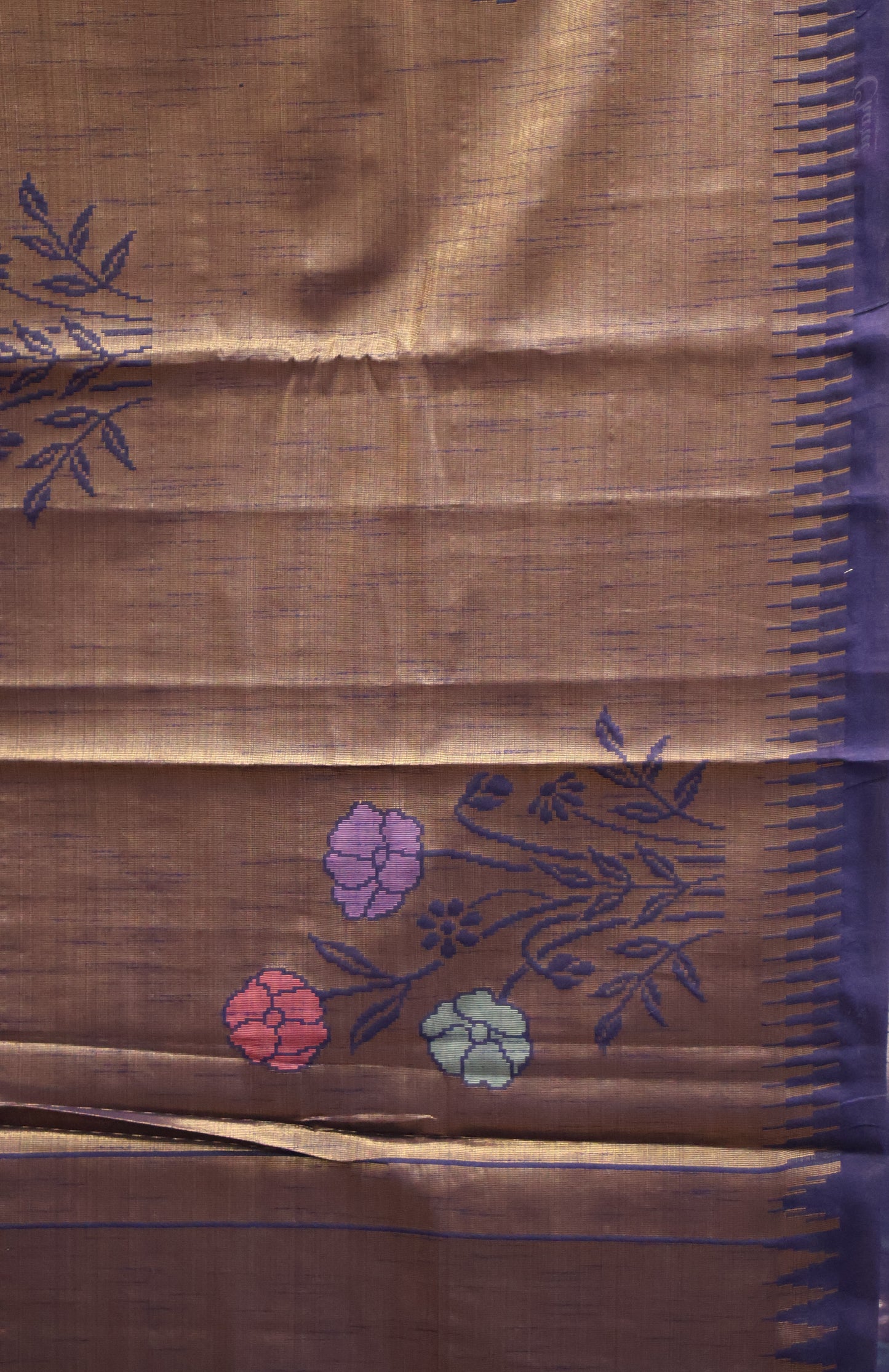 Tissue Silk Saree-Blue Flower Tower Border