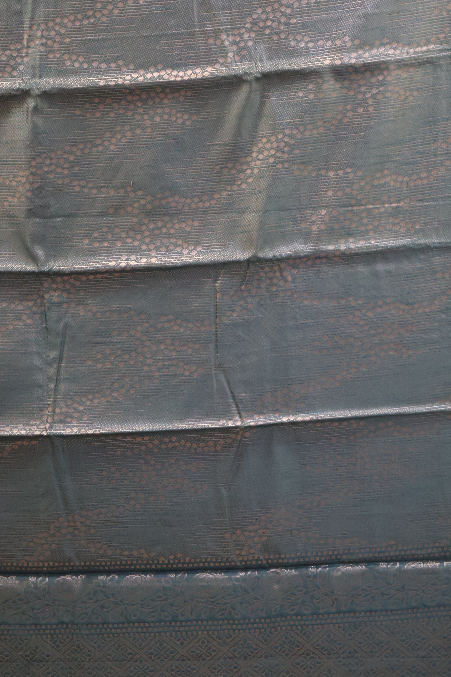 Tissue Silk Saree-Bottle Green Line & Dots Design