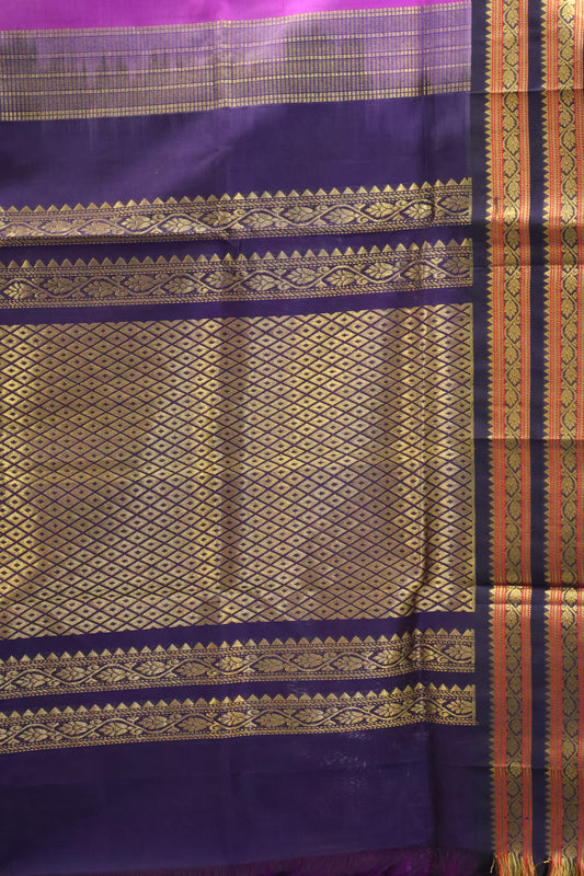 Pure Silk Cotton Saree-Purple Korvai Buta