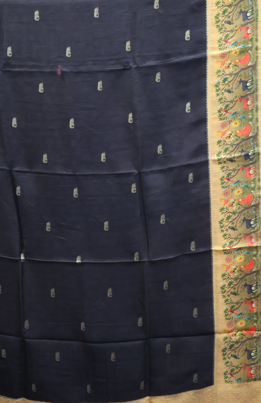 Pure Dola Silk Saree-Black Elephant