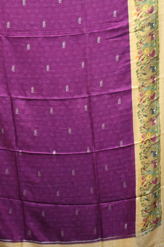 Pure Dola Silk Saree-Wine-Baby-Orange Elephant