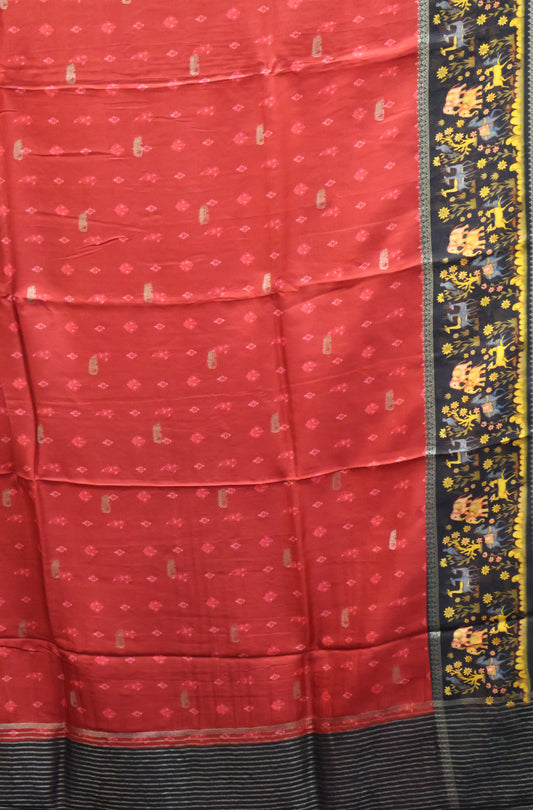 Pure Dola Silk Saree-Maroon-Black Elephant