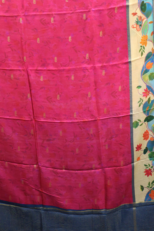 Pure Dola Silk Saree-Rani Pink-Beige Elephant