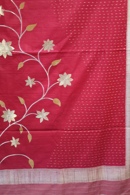 Semi Tussar Saree - Maroon