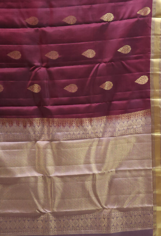 Pure Kanjivaram Silk Saree -Purple Thilagam Butta