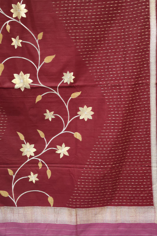 Semi Tussar Saree - Brown