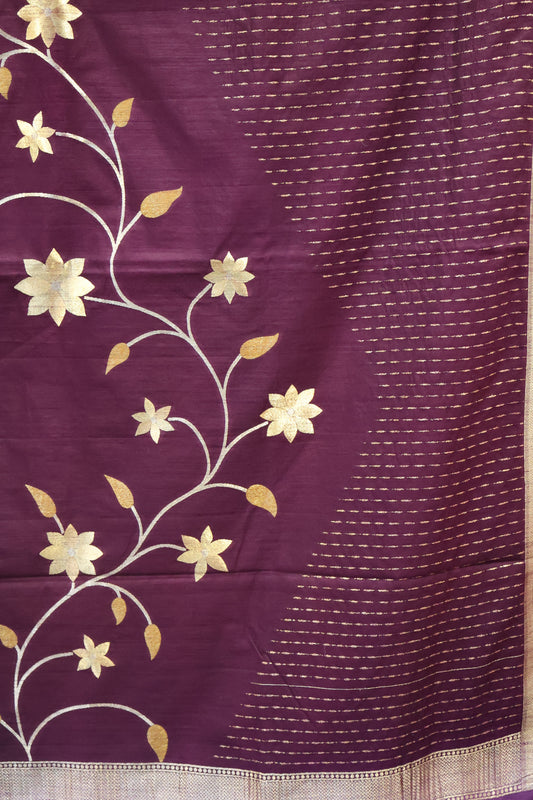 Semi Tussar Saree - Wine
