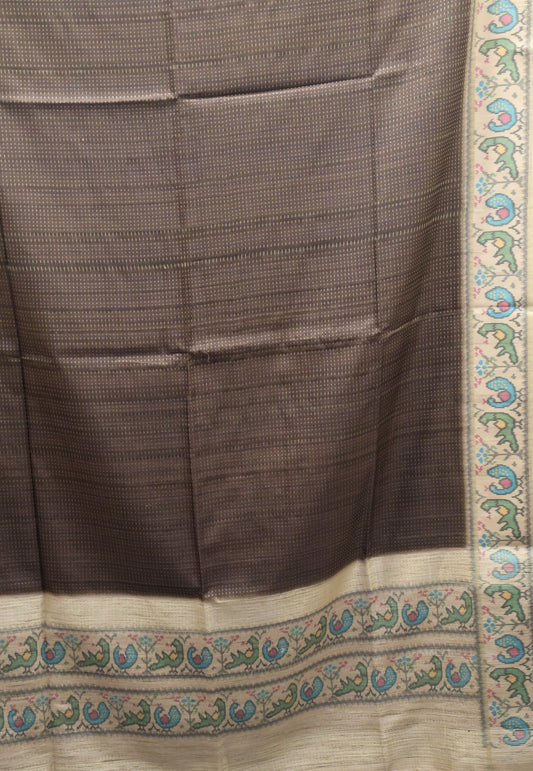 Semi Raw Silk Saree -Mehandhi Green Zari Dot Lines