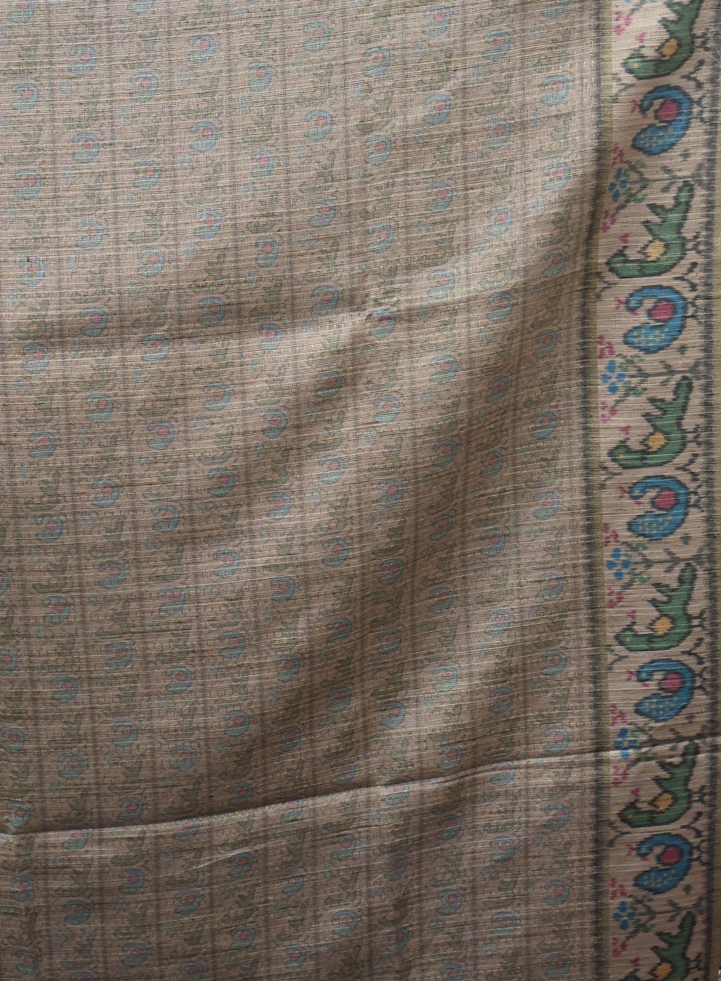 Semi Raw Silk Saree -Mehandhi Green Zari Dot Lines