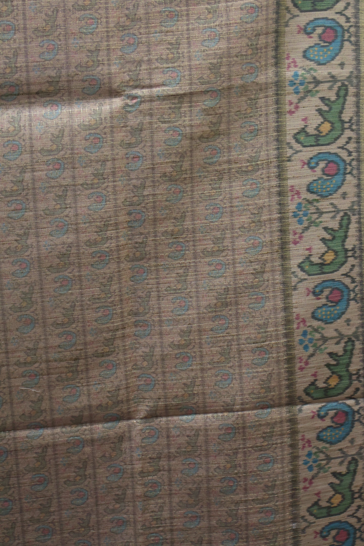 Semi Raw Silk Saree -Red Zari Dot Lines