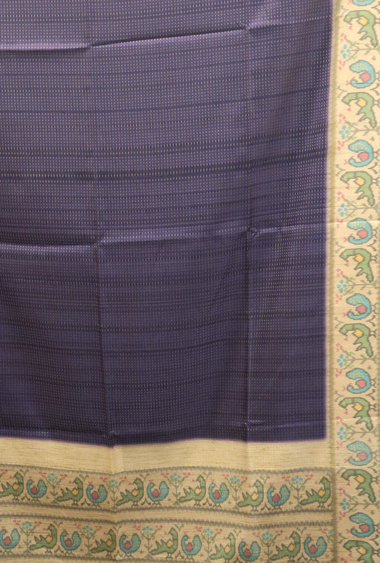 Semi Raw Silk Saree -Voilet Zari Dot Lines