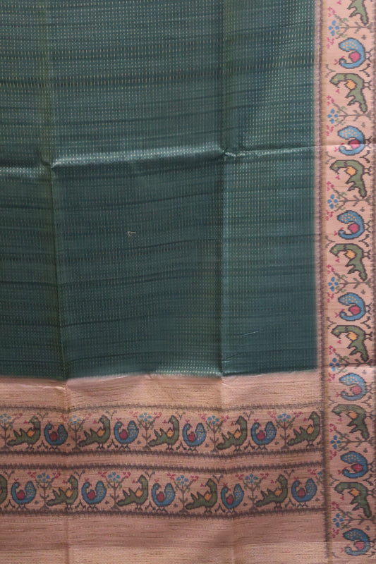 Semi Raw Silk Saree -Green Zari Dot Lines