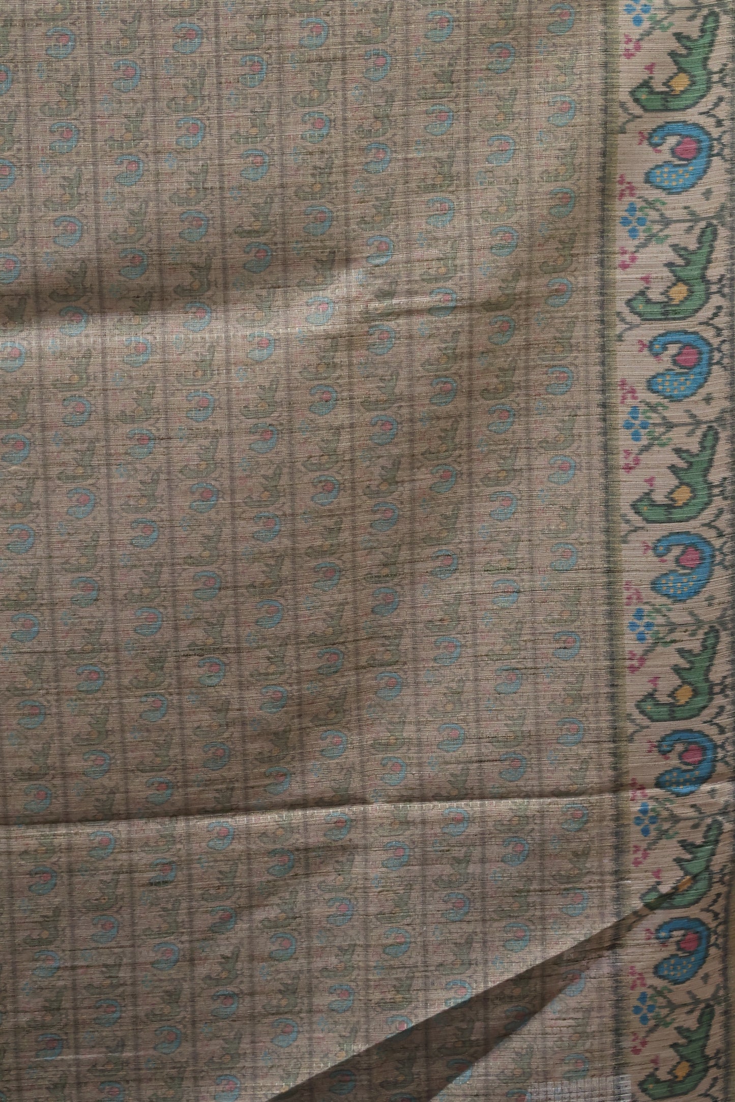 Semi Raw Silk Saree -Olive Green Zari Dot Lines