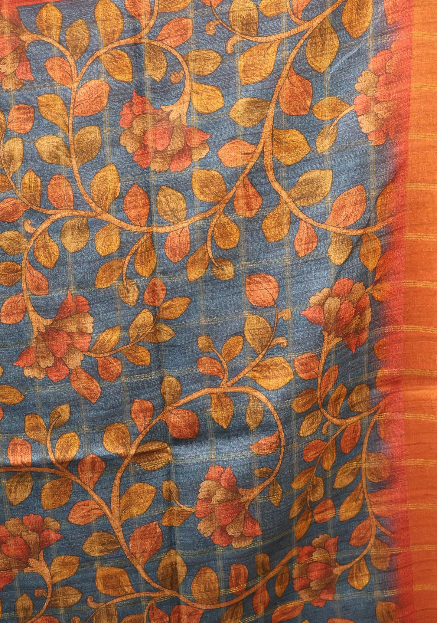 Semi Tussar Saree -Red Radha Krishna Pattern