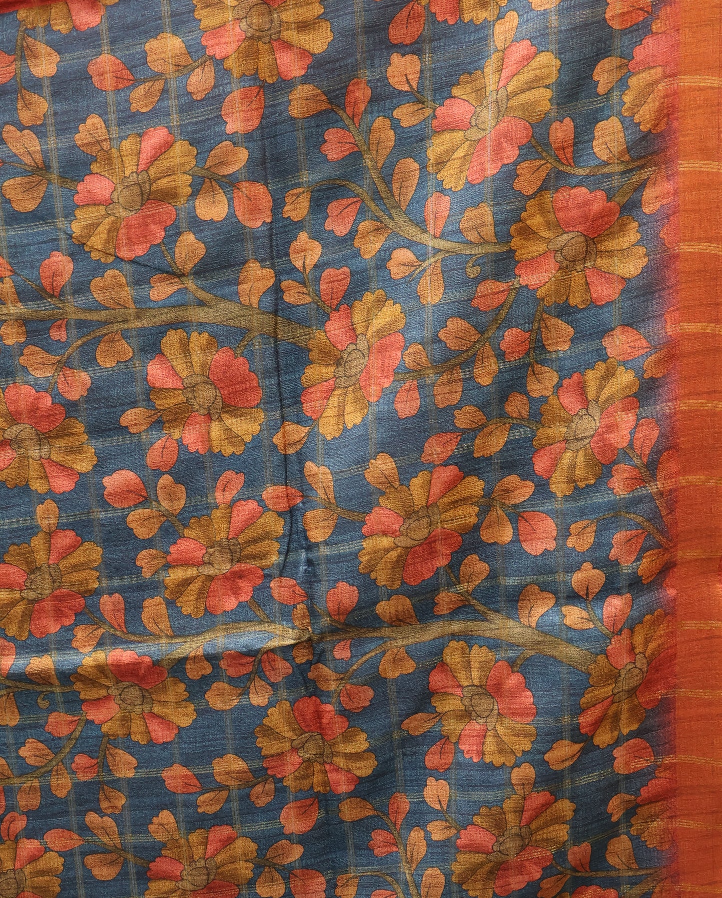 Semi Tussar Saree -Red Rukmini Print