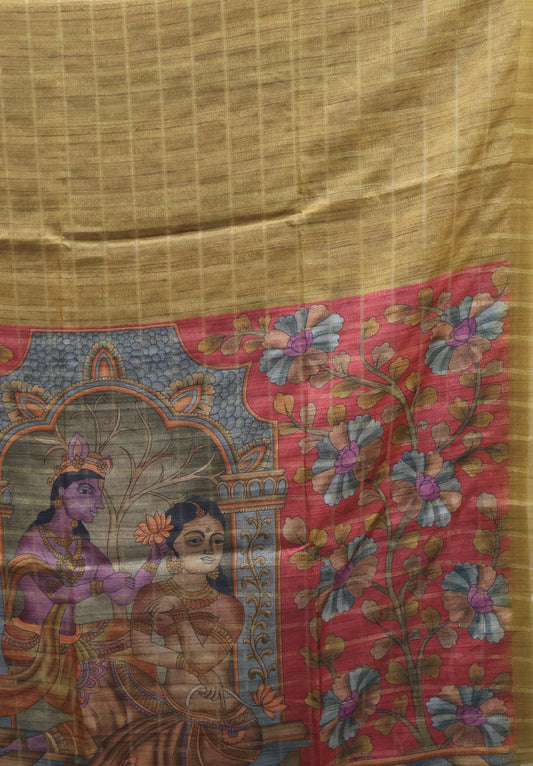 Semi Tussar Saree -Mustard Rukmini Print