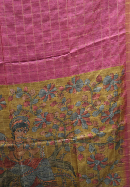 Semi Tussar Saree - Bansuri Print Purple