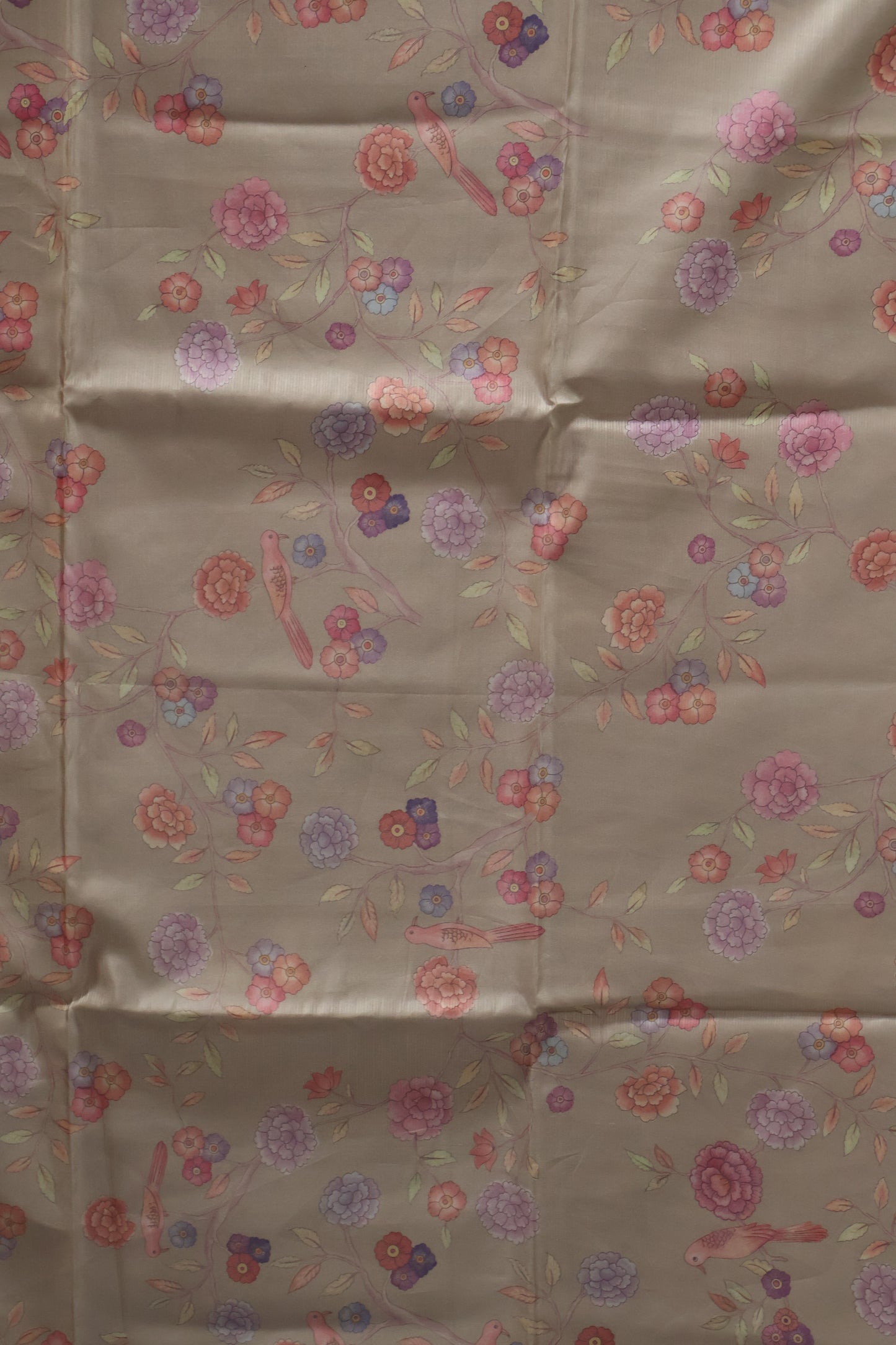 soft tussar saree-Greyish Blue Sparrow Print