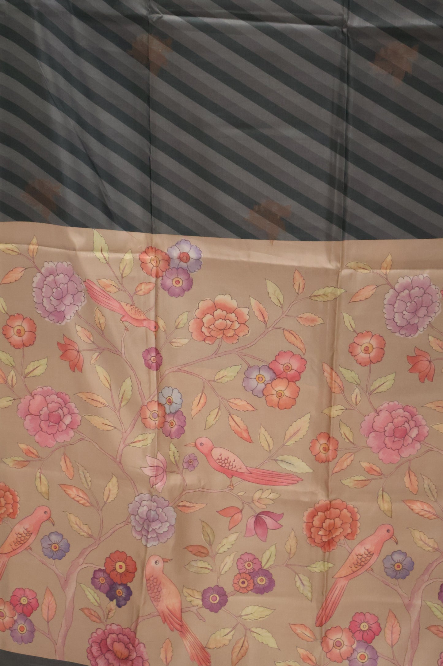 soft tussar saree-Metalic Blue Sparrow Lines