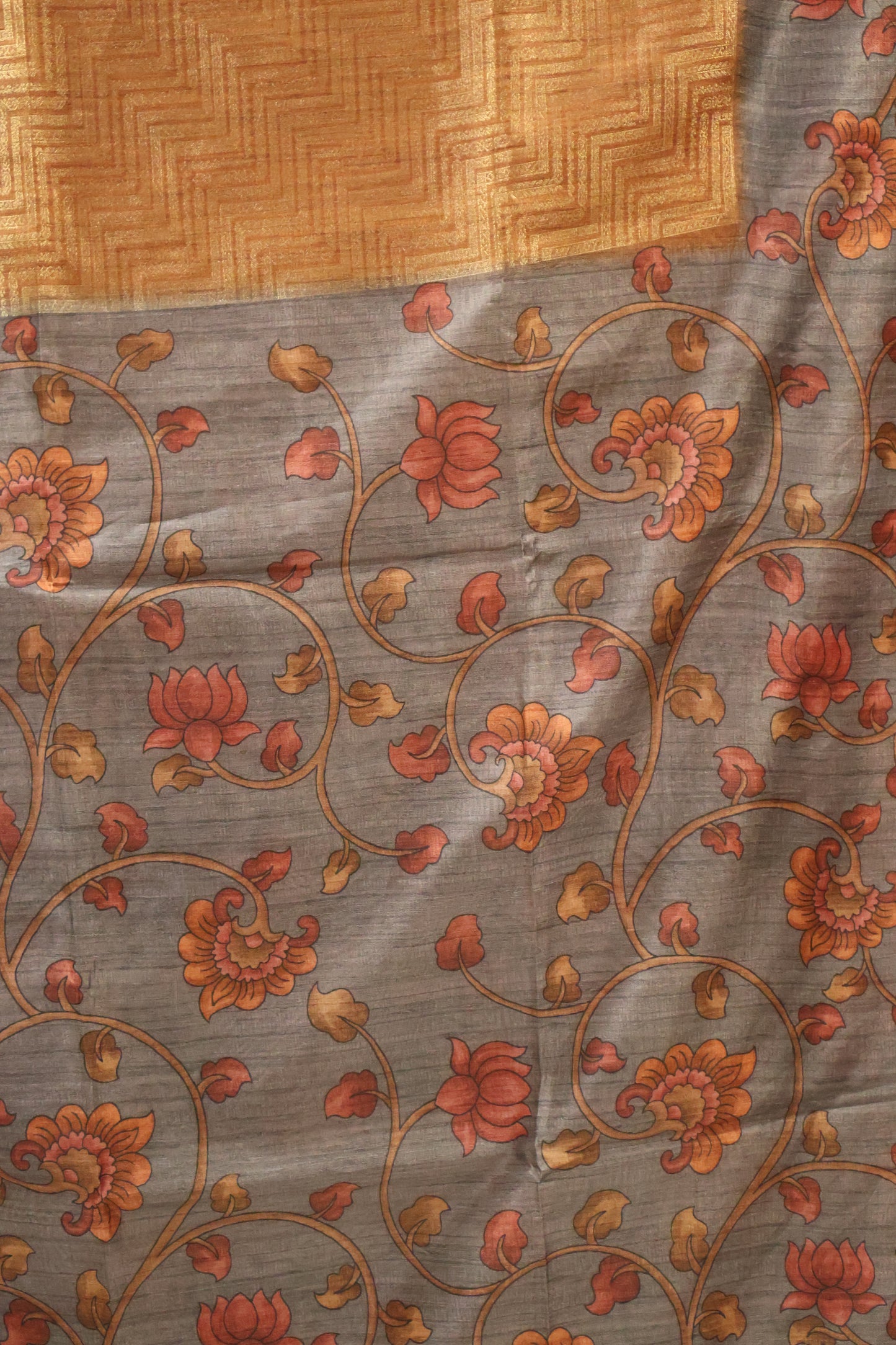 Fushion Kanjivaram Silk Saree-Mustard Zig Zag Zari