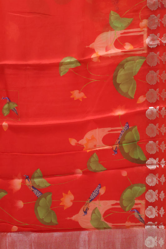 Pure Organza Saree-Red Rose Zari