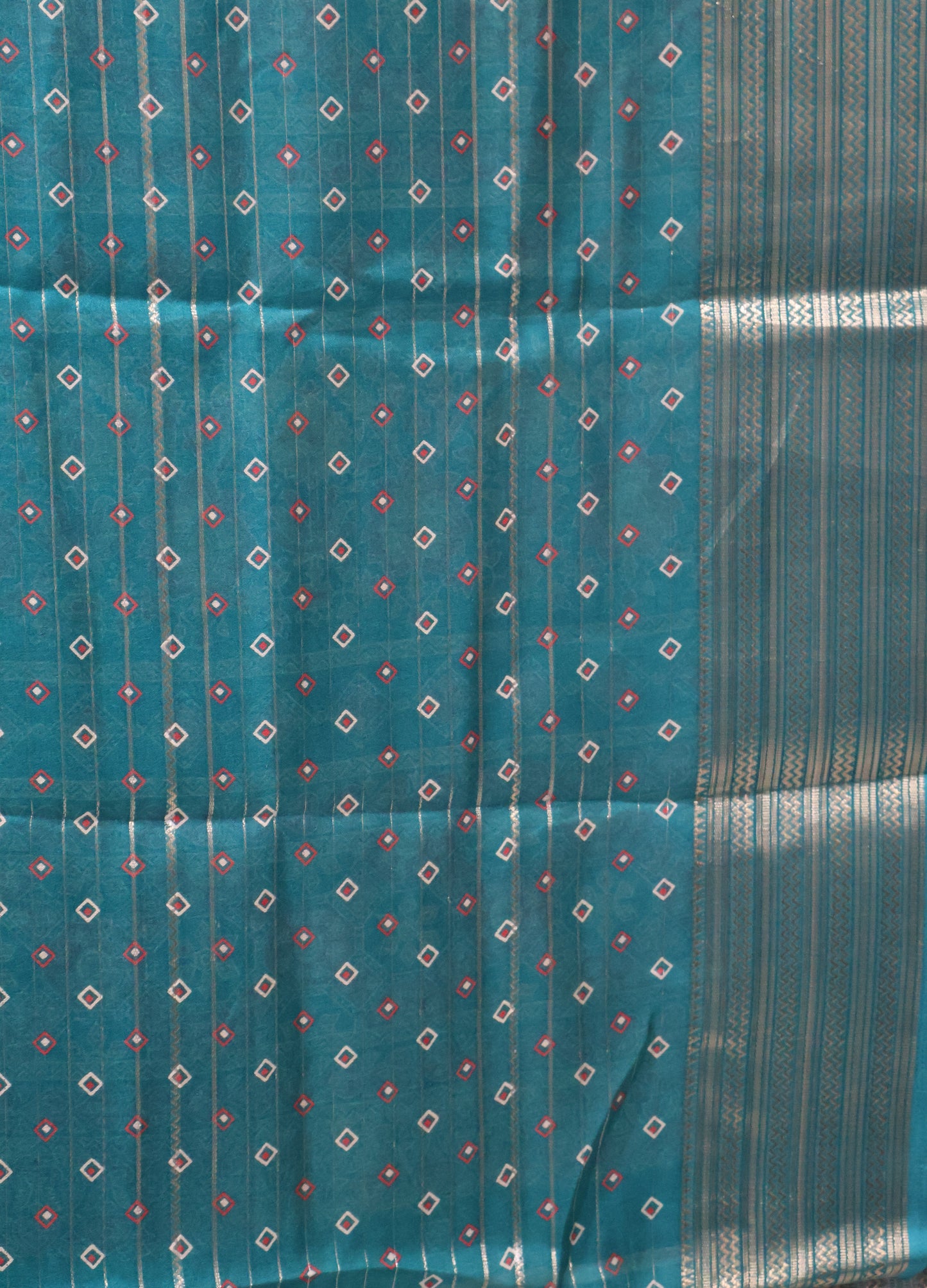 Shiffon Saree-Peacock Green Body Line ajrakh