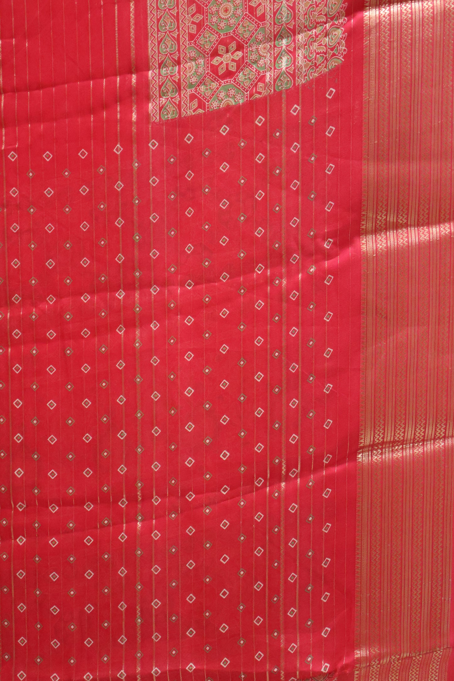 Shiffon Saree-Rani Pink Body Line ajrakh