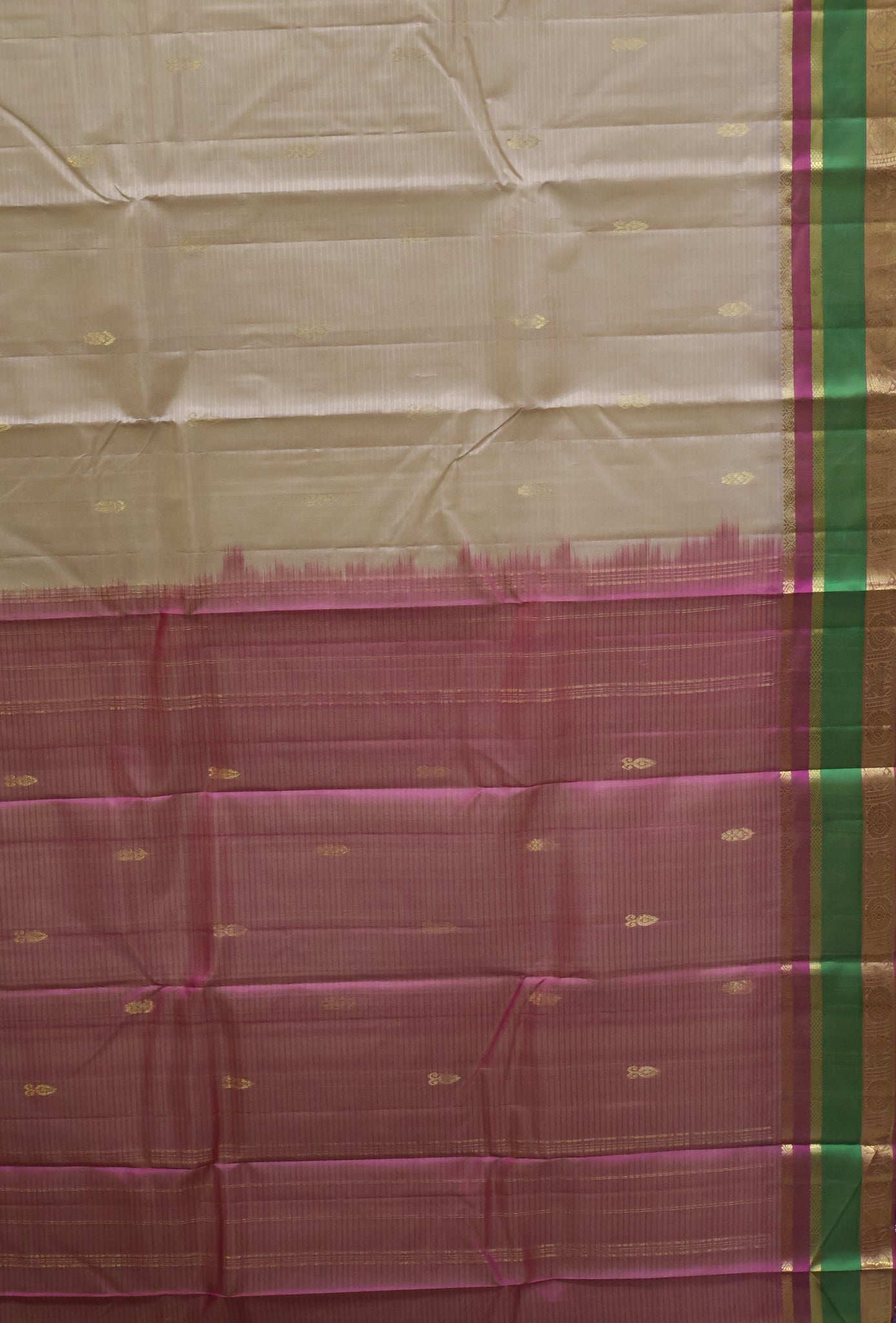 Pure Silk Saree -Cream Blue Dual Border