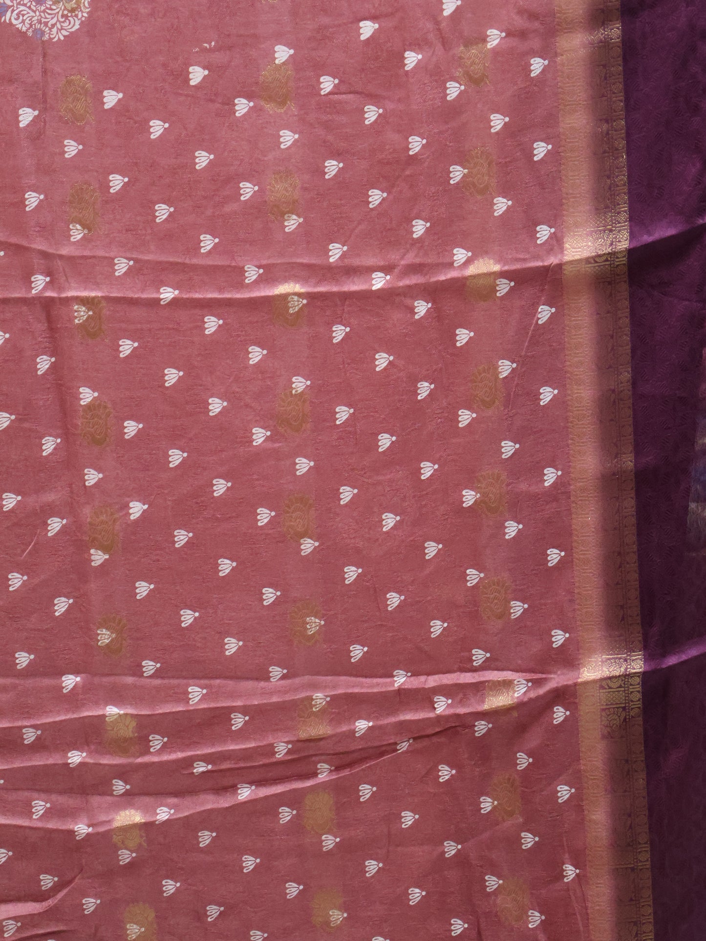 Semi Dola Silk Saree-Purple Print Dark Double Border