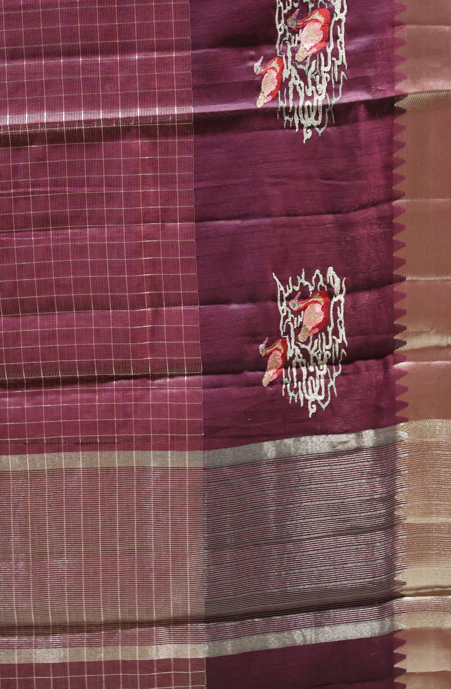 Mangal Giri Silk Saree-Wine Swan Print