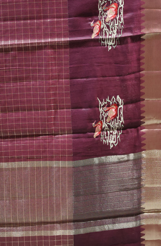Mangal Giri Silk Saree-Wine Swan Print