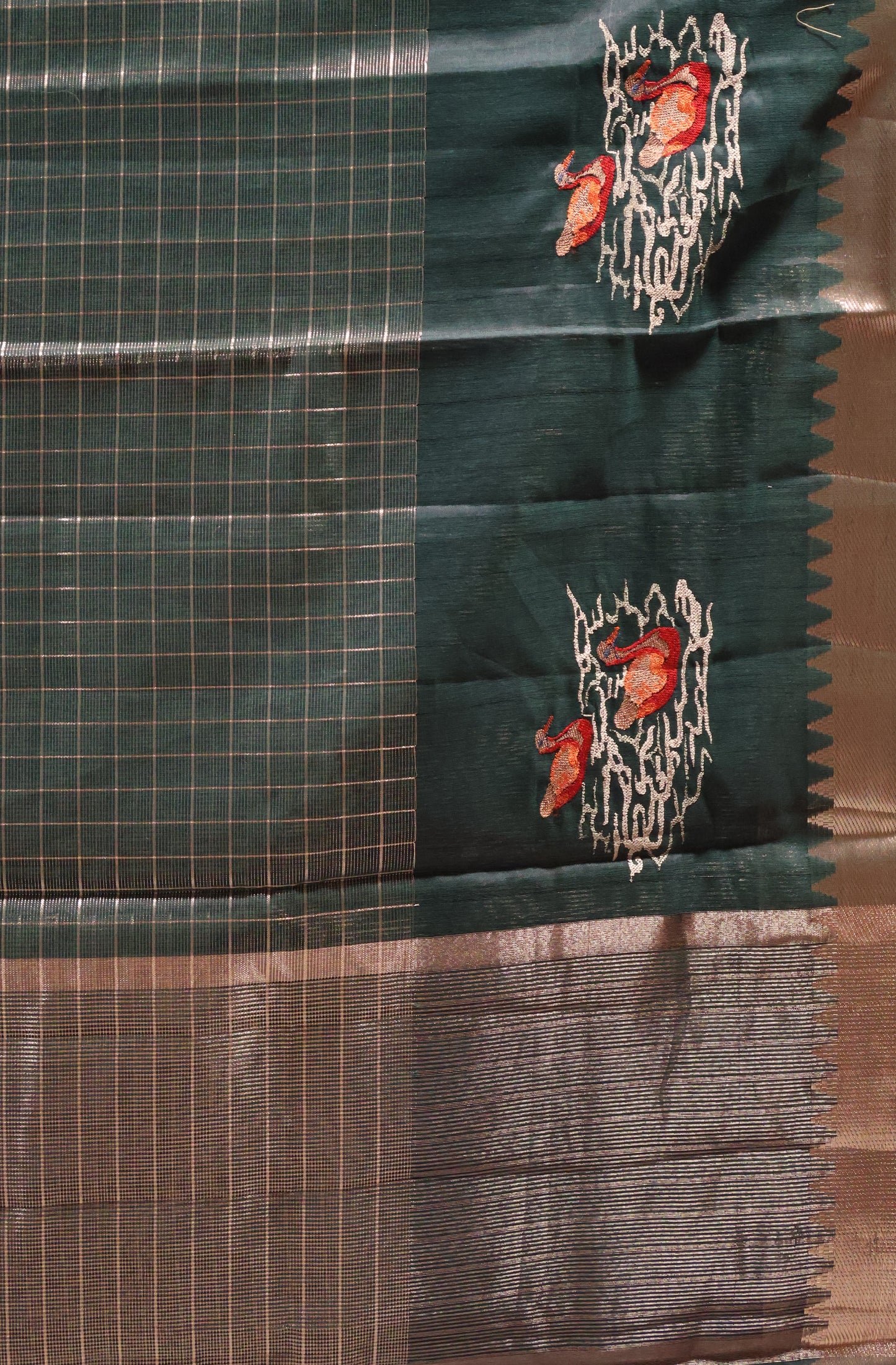 Mangal Giri Silk Saree-Green Swan Print