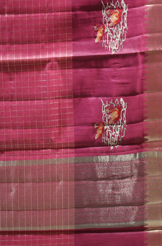 Mangal Giri Silk Saree-Magenta Swan Print
