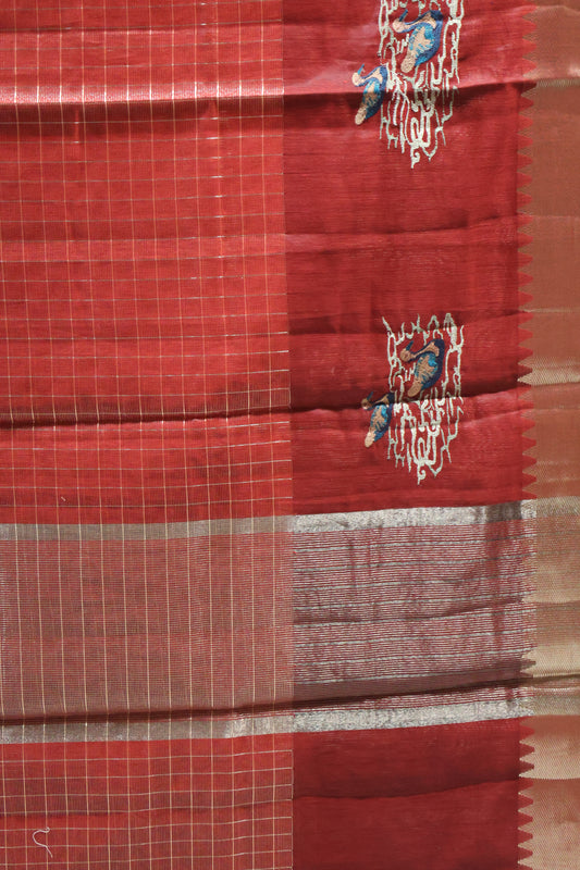 Mangal Giri Silk Saree-Maroon Swan Print